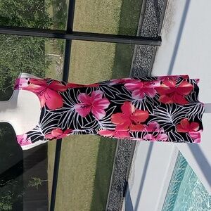 Easywear By Chico's Size 1 Sleeveless Dress Pink Coral Hibiscus